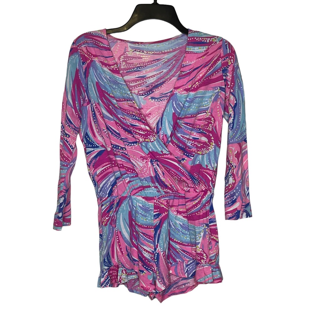 Lilly Pulitzer Oh My Guava Romper Mini Fanning Short‎ Neon Pink Girls XL (12-14)
